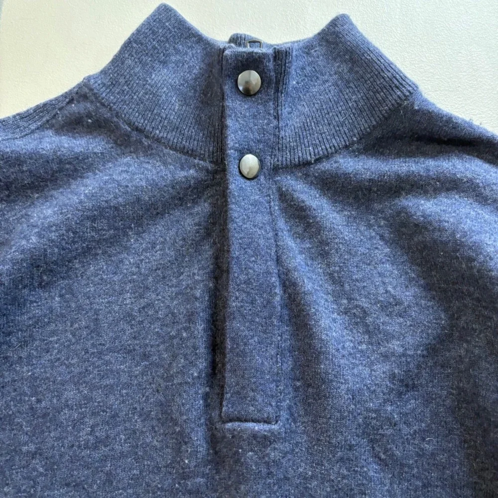 Banana Republic Mens Italian Yarn Quarter Zip Sweater Blue Large Mock Neck Knit